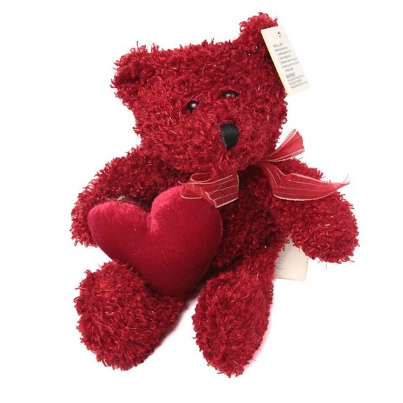 Valentines Heart Plush Bear Stuffed Animal Toy Metallic Silver Red Soft Teddy - Picture 2 of 7